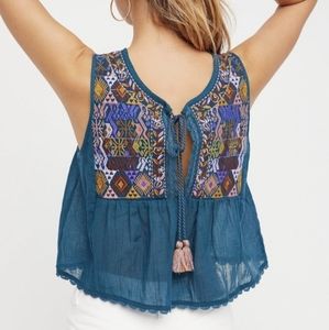FREE PEOPLE Lohri Embroidered Reversible Tassel Top